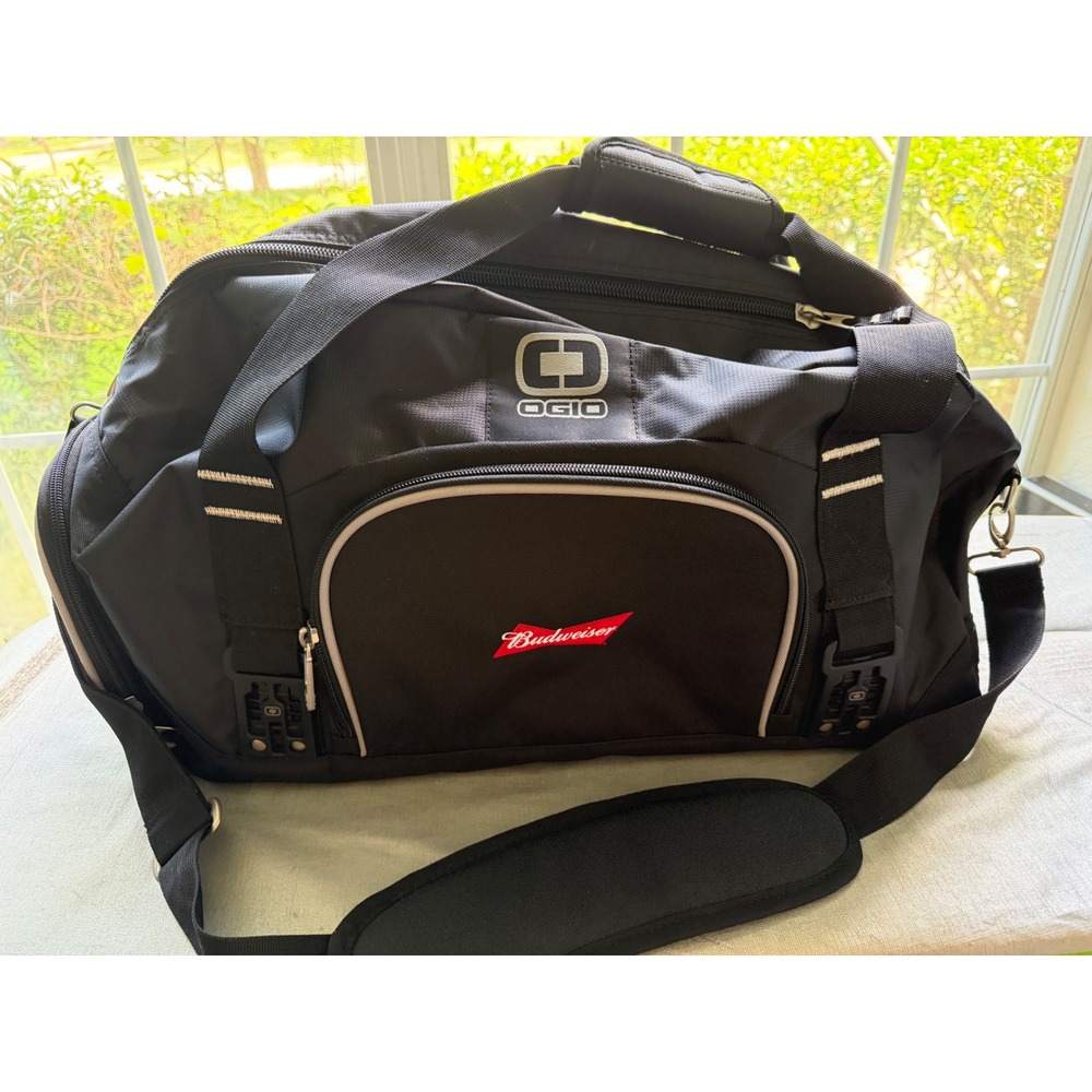 Ogio Budweiser Black Duffel Bag Travel Gym Gear Bag with Shoe Pocket Ripstop